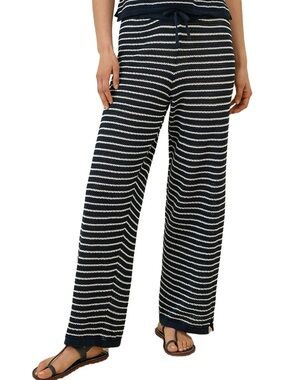 Pact Navy & White Striped Knit Wide-Leg Pants